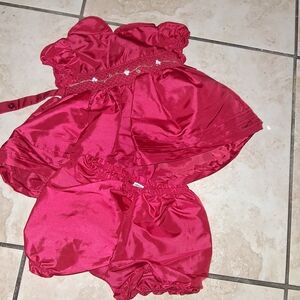 George Red Baby Dress and Bloomers Set